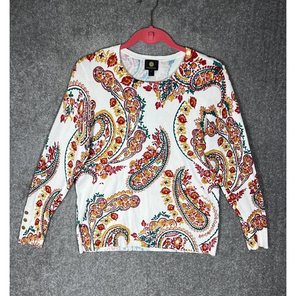 JM Collection Floral‎ Paisley Knit Ribbed Sweater Womens Medium Rayon Nylon - Picture 1 of 16